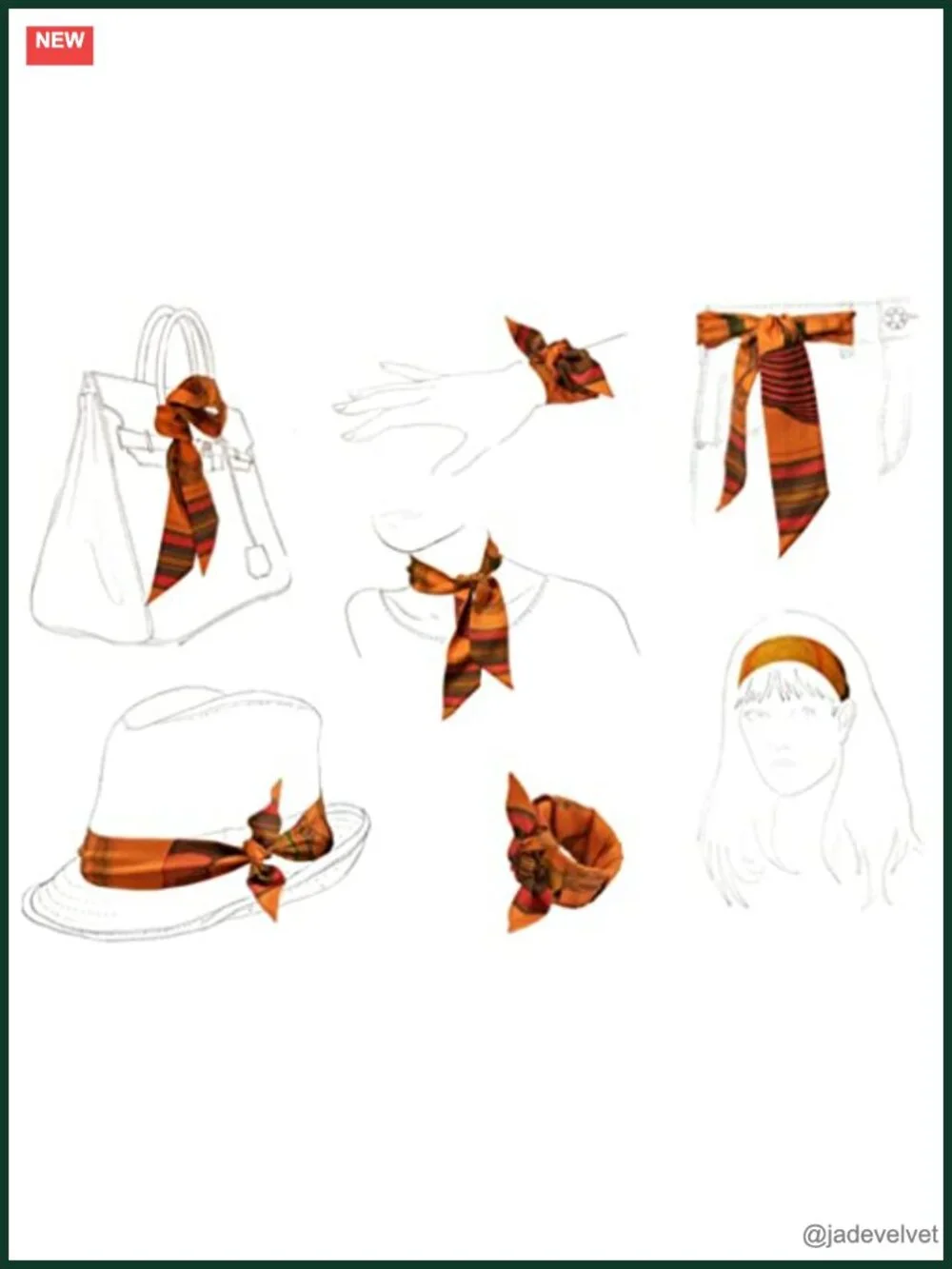 100% Mulberry Silk Narrow Scarf Multi-Use Hair Handbag Wrap Tie